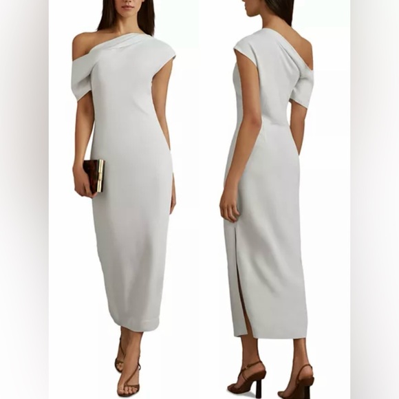NWOT REISS Laurey Draped Midi White Off the shoulder  Dress sz 10 - Picture 1 of 7